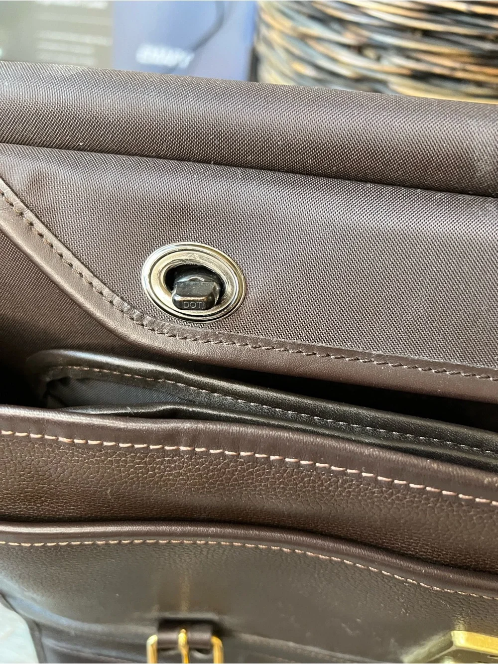Longchamp Dark Brown Leather Briefcase with Gold Hardware